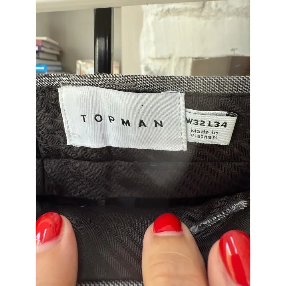 Topman Men's Gray Slim Fit Trousers Size 32